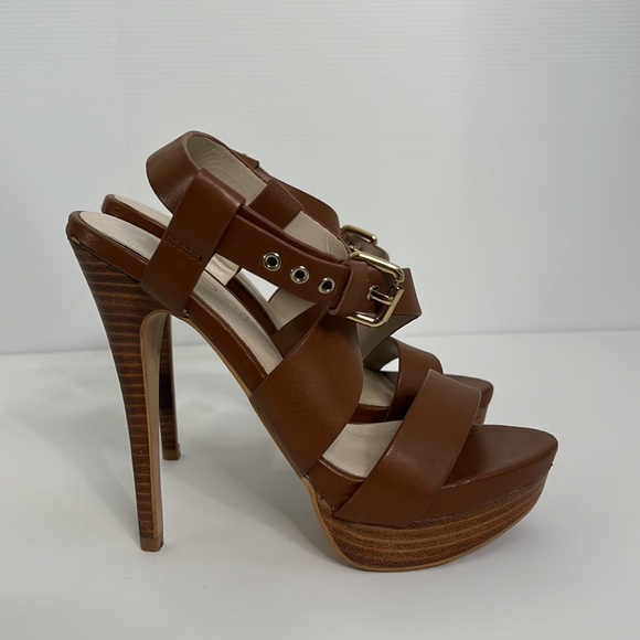 Cognac Brown Aldo Platform Strappy Heels Size 6.5 - Picture 2 of 5